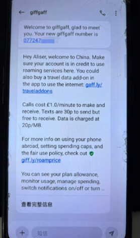 giffgaff 短信确认