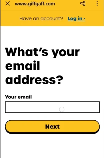 giffgaff 邮箱填写界面